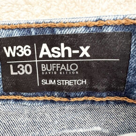 Buffalo David Bitton Jeans Mens 36x30 Ash-X Slim Stretch Crinkled Light Wash - Picture 11 of 16